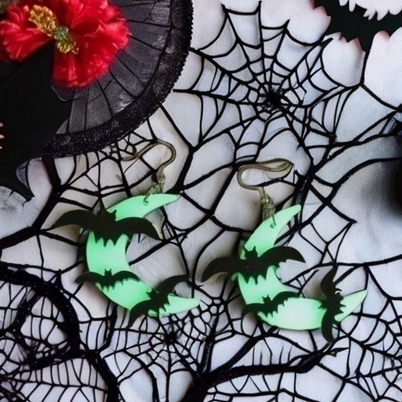 Modcloth Glow In The Dark Bat & Moon Earrings